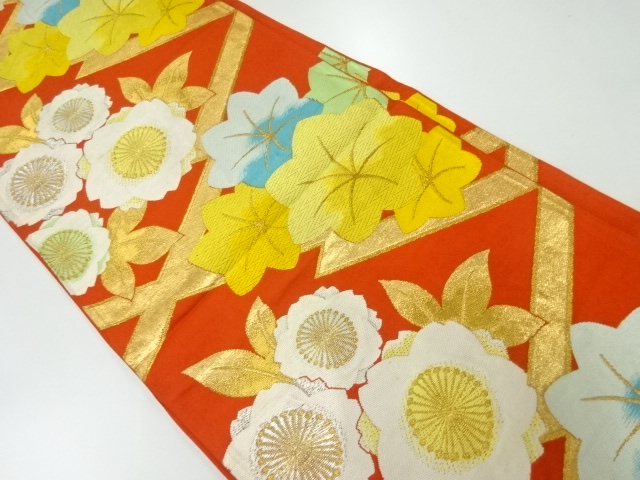 JAPANESE KIMONO / ANTIQUE FUKURO OBI / SILK / WOVEN SAKURA